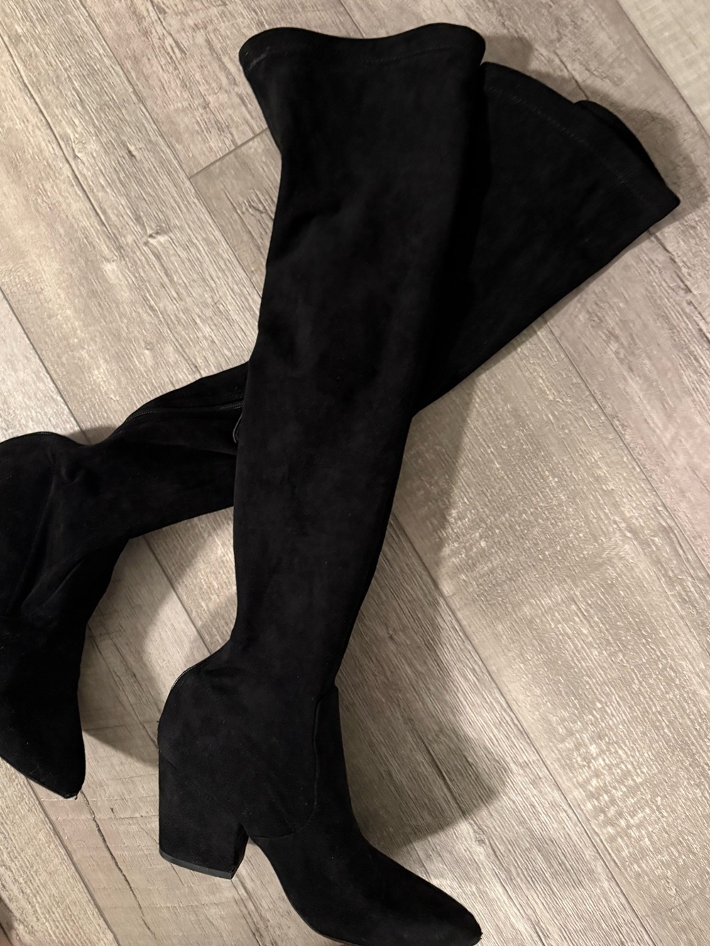 Women's Black Over-the-Knee Suede Block Heel Boots